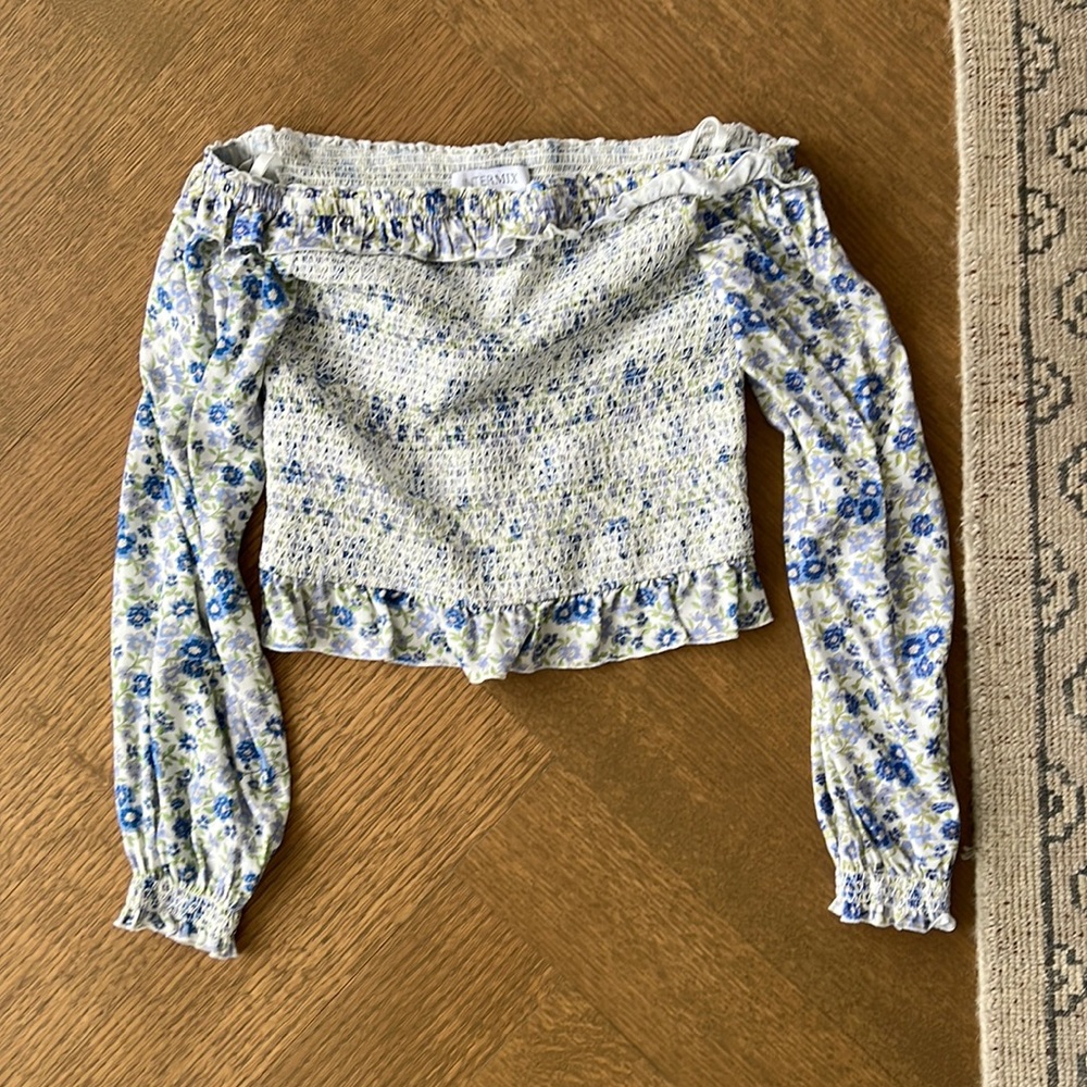 Intermix size small smocked long sleeve cropped top.